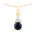 Genuine 10K Blue Sapphire and Diamond Solitaire Pendant by Fine Color Jewels