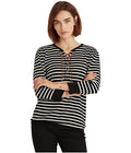 Lauren Ralph Lauren Striped Waffle-Knit Drawcord Top – Polo Black, Size XL by Vanessa Jane