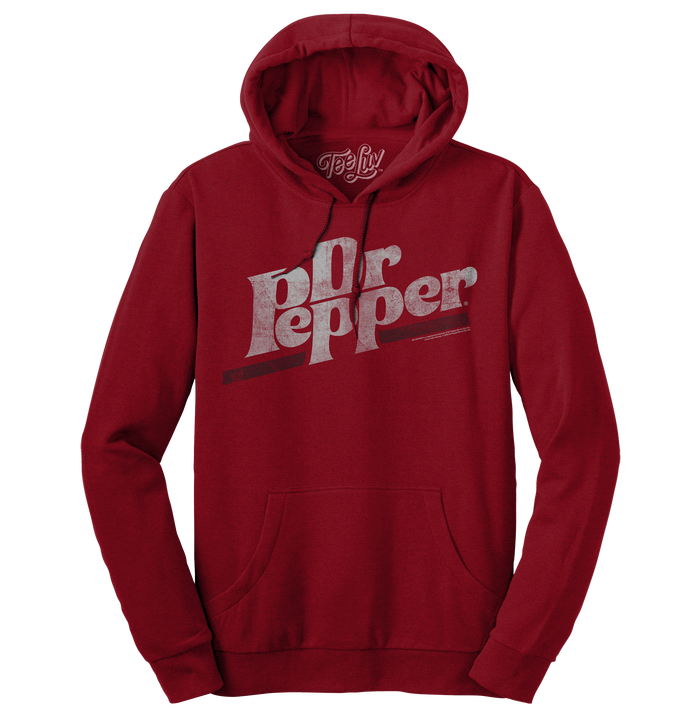 Dr Pepper Distressed Logo Pullover Hooded Sweatshirt - Red by Tee Luv