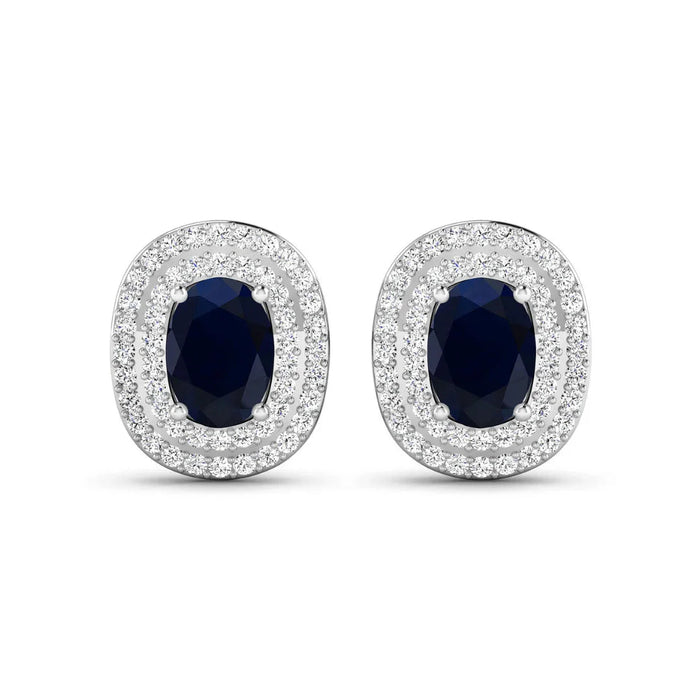 Genuine White Diamond and Blue Sapphire Studs by Fine Color Jewels