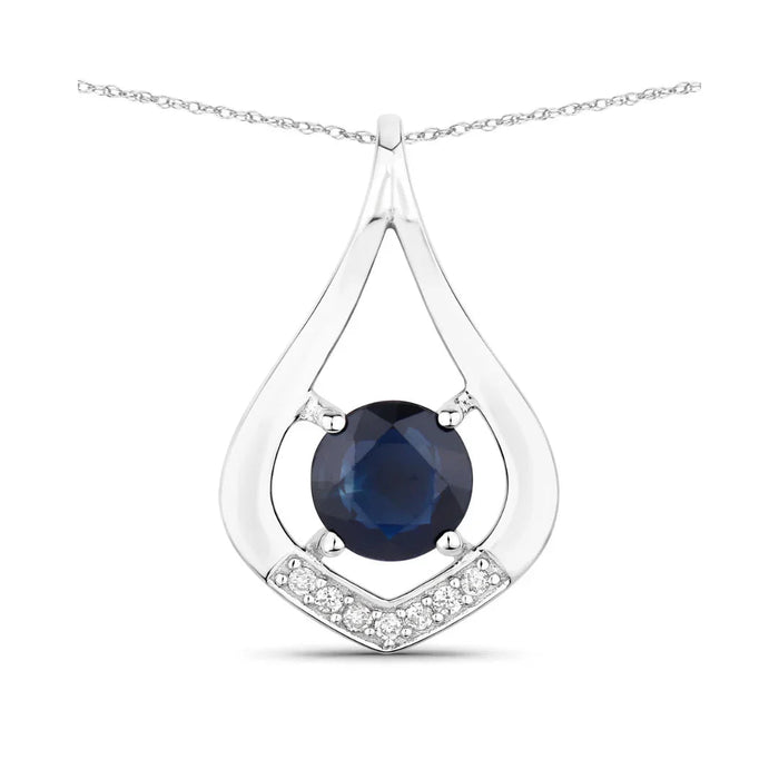 Genuine 10K Blue Sapphire Diamond Cocktail Pendant by Fine Color Jewels