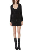 Bardot Demi Ruched Long Sleeve Minidress in Black, Size X-Large by Vanessa Jane