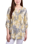 NY Collection Womens 3/4 Roll Tab Sleeve Y-neck Top by Vanessa Jane