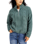 Hooked Up by IoT Juniors Chenille Cable-Knit Sweater – Green, Size Large by Vanessa Jane