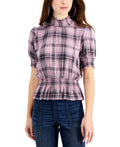 Self Esteem Juniors Smocked Plaid Top – Lilac Plaid, Size Medium by Vanessa Jane