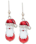 Holiday Lane Silver-Tone Pave and Imitation Pearl Santa Drop Earrings by Vanessa Jane