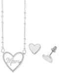 Macys Cubic Zirconia Mom Heart Pendant Necklace and Mother-of-Pearl Earrings by Vanessa Jane