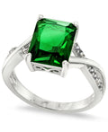 Charter Club Silver Plated Pave and Green Emerald-Cut Crystal Twist Ring, Size 8 by Vanessa Jane