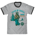 Smokey Bear Please Be Careful Prevent Wildfires Ringer T-Shirt - Gray and Black by Tee Luv