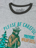 Smokey Bear Please Be Careful Prevent Wildfires Ringer T-Shirt - Gray and Black by Tee Luv
