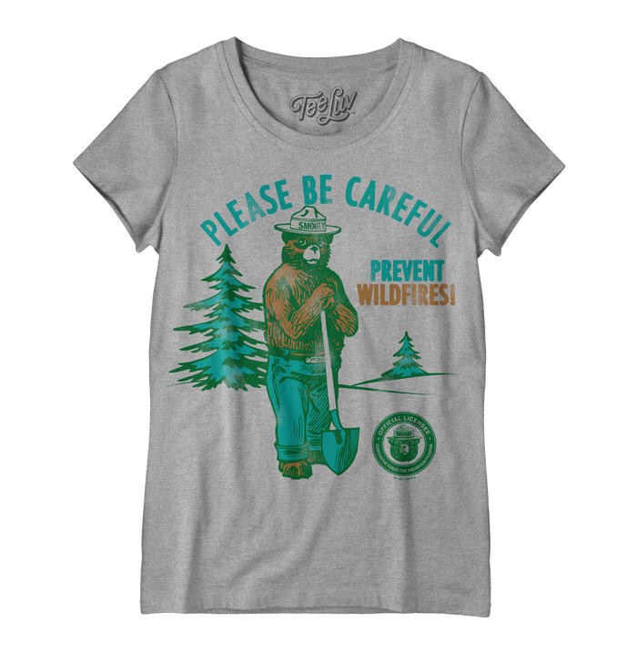 Smokey Bear Please Be Careful Prevent Wildfires Women's Scoopneck T-Shirt - Gray by Tee Luv