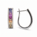 IGI Certified 2.13 Ct Multi Color Unheated Sapphire Diamond channel-set 14K White Gold J Hoop Earrings by Fine Color Jewels