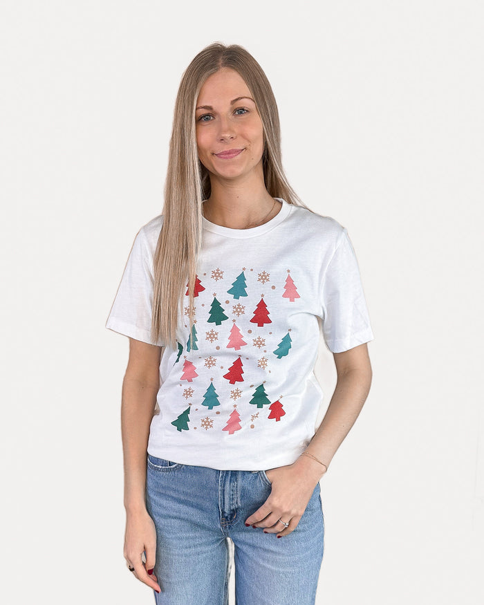Christmas Tree Snowflake Sprinkles Graphic Tee - White by Boutique 23