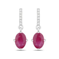 1.70 Ct Oval Pink Ruby & Diamond Prong 10K Gold Dangle Earrings by Fine Color Jewels