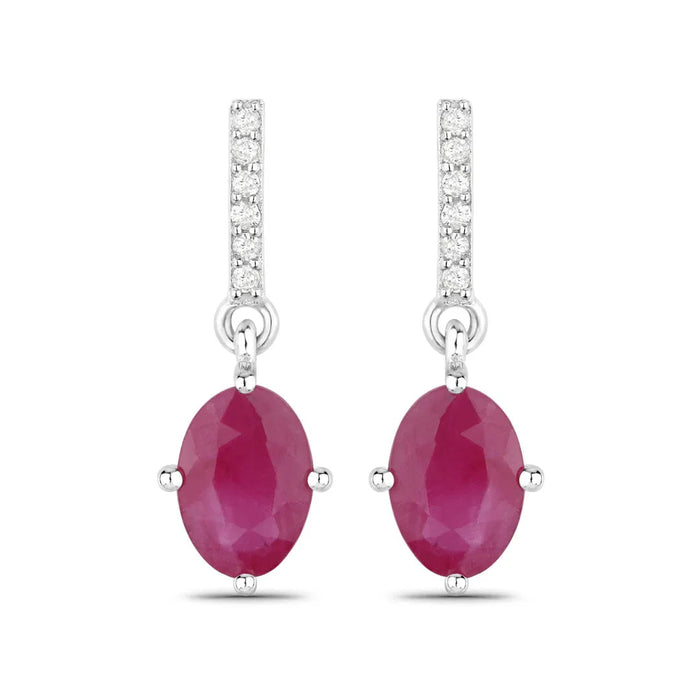 1.70 Ct Oval Pink Ruby & Diamond Prong 10K Gold Dangle Earrings by Fine Color Jewels