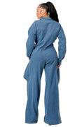 Denim Draped Wide-Leg Jumpsuit by The House of Stylez