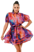 Short Sleeve Sheer Long Sleeve Layered Ruffle Dress by The House of Stylez