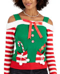 Planet Gold Juniors Cold-Shoulder Holiday Sweater by Vanessa Jane