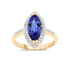 2.06 Ct Marquise Violet Tanzanite Diamond Prong 14K Yellow Gold Halo Pave Bridge Ring