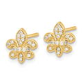 14K Gold Lab Diamond Fleur de Lis Post Earrings by Fine Color Jewels
