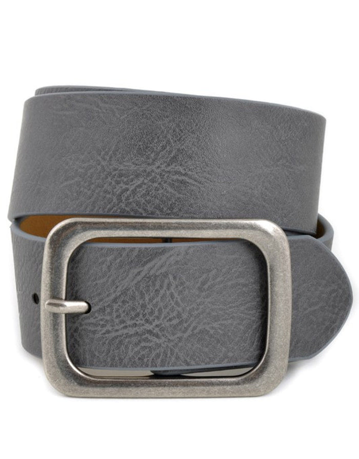 Square Buckle Leatherette Belt - Grey by Boutique 23