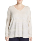 One A Womens Plus Lace Overlay V-Neck Casual Top by Vanessa Jane