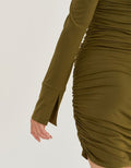 Kylie Ruched Bodycon Knit Mini Dress - Olive by Boutique 23