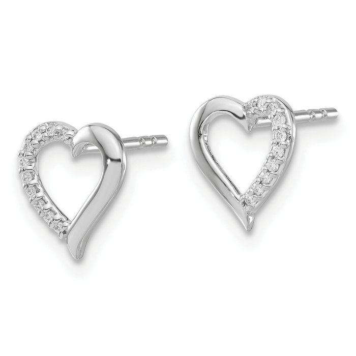 14k White Gold Lab Grown Diamond Open Heart Stud Earrings by Fine Color Jewels