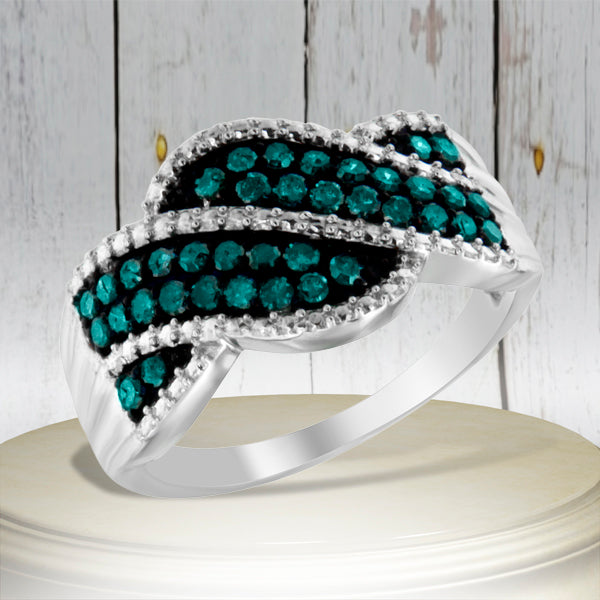 .925 Sterling Silver Treated Blue Color Diamond cocktail Ring (1/2 Cttw, Treated Blue Color, I2-I3 Clarity) - Size 6-3/4 by Bids.com