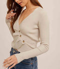 Asymmetrical Pleat Ribbed V - Neck - Dove by Boutique 23