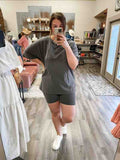 Two Piece Cotton Top & Shorts Set - Charcoal by Boutique 23