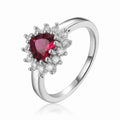 0.94 Ct Heart Red Lab Created Ruby Prong Silver Halo Ring by Fine Color Jewels