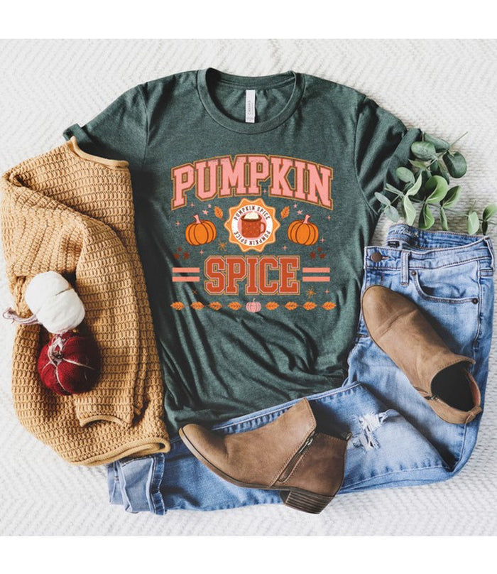 Pumpkin Spice Stripes Graphic Tee - Forest by Boutique 23