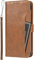 iPhone 14 Pro Max Protection Kit Bundle - Leather Folio Wallet Case with Tempered Glass Screen and Camera Protector (Brown) by Zerodamage Sahara Case LLC