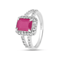 1 Ct Octagon Pink Ruby Prong Silver Split Band Halo Ring by Fine Color Jewels