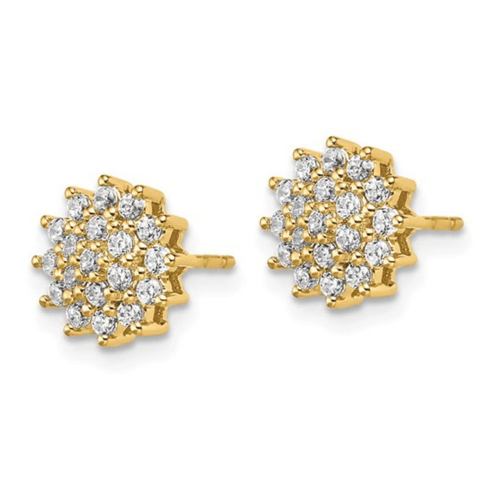 14K Yellow Gold Lab Diamond Cluster Post Earrings by Fine Color Jewels