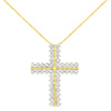 10K Yellow Gold 4.0 Cttw Diamond Two Row Cross 18" Pendant Necklace (J-K Clarity, I1-I2 Color)
