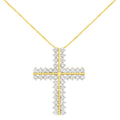 10K Yellow Gold 4.0 Cttw Diamond Two Row Cross 18" Pendant Necklace (J-K Clarity, I1-I2 Color) by Bids.com