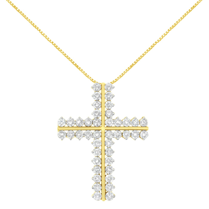 10K Yellow Gold 4.0 Cttw Diamond Two Row Cross 18" Pendant Necklace (J-K Clarity, I1-I2 Color) by Bids.com