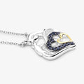 Round Blue Sapphire Prong Silver Double Heart Pendant Necklace by Fine Color Jewels