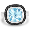 5.23 Carat Genuine Baby Swiss Blue Topaz and Black Diamond .925 Sterling Silver Ring by Bids.com