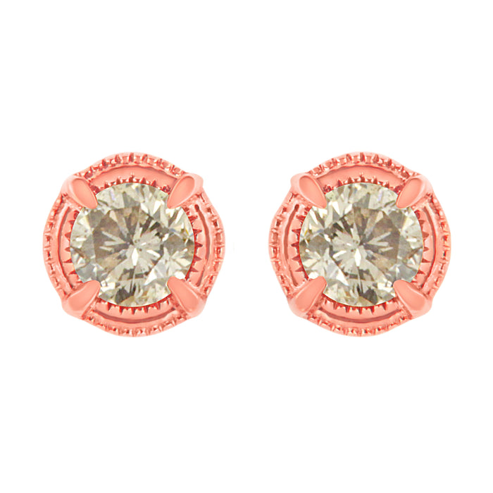14K Yellow Gold Plated .925 Sterling Silver 1.0 Cttw Round Brilliant Cut Diamond Solitaire Milgrain Stud Earrings (K-L Color, I2-I3 Clarity) by Bids.com