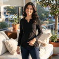 Thalia Sodi Ruched Keyhole Sweater, Black Size Medium by Vanessa Jane