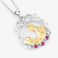 Round Pink Ruby Prong Silver Pendant Necklace by Fine Color Jewels