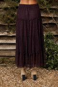 TEXTURED STRIPE RUFFLE TIERED MIDI SKIRT : CHOCOLATE BROWN by Boutique 23