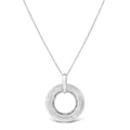 .925 Sterling Silver Prong-Set Diamond Accent Satin Finished Double Circle 18" Pendant Necklace (I-J Color, I1-I2 Clarity) by Bids.com