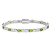 Oval Green Peridot Prong Rhodium Plated Sterling Silver Bar Link Bracelet