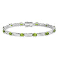 Oval Green Peridot Prong Rhodium Plated Sterling Silver Bar Link Bracelet by Fine Color Jewels