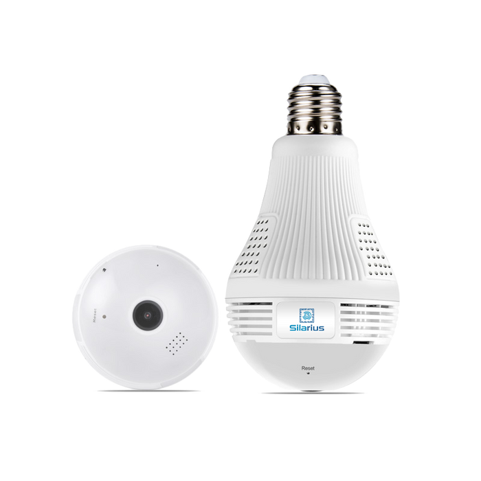 Silarius SIL-FISHBULB3MP 3MP WiFi, bulb fish-eye Camera, app (IC See) , TF card, 2-Way Audio , app can switch bulb on - 1.29mm lens (SILVER COLOR) by Silarius