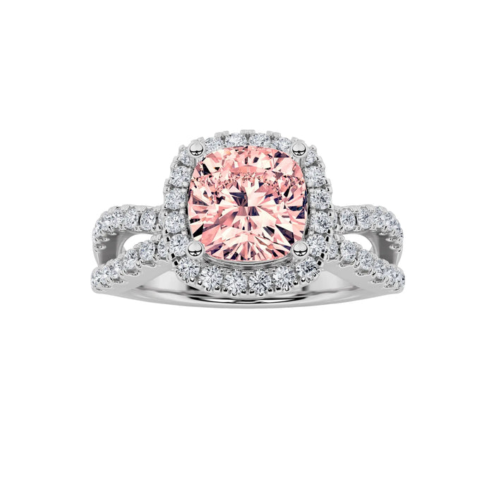 2Cttw Cushion Shaped Pink Lab Grown Diamond (F/VS) Engagement Ring 14K Gold by Fine Color Jewels
